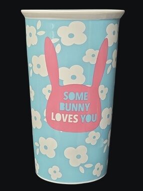 "Some Bunny Loves You" Pink & Blue 6" Tall Ceramic Tumbler